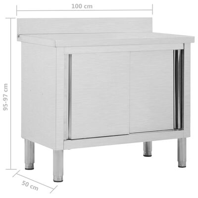 vidaXL طاولة عمل ذات أبواب منزلقة 100×50×(95-97) سم إستانلس ستيل