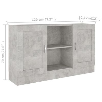 vidaXL خزانة جانبية رمادي أسمنتي 120×30.5×70 سم خشب صناعي