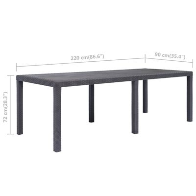 vidaXL طاولة حديقة بني 220×90×72 سم بلاستيك بمظهر روطان