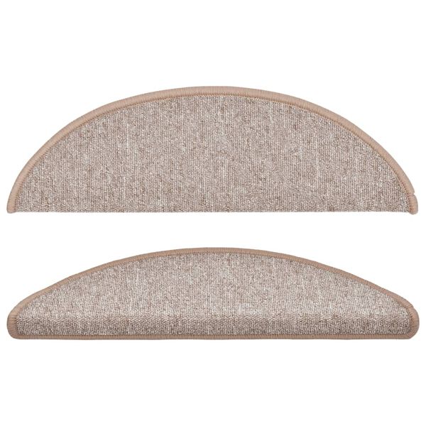 vidaXL سجادات درج، 15 قطعة، 56 &times; 17 &times; 3 سم، بني فاتح، نصف دائري