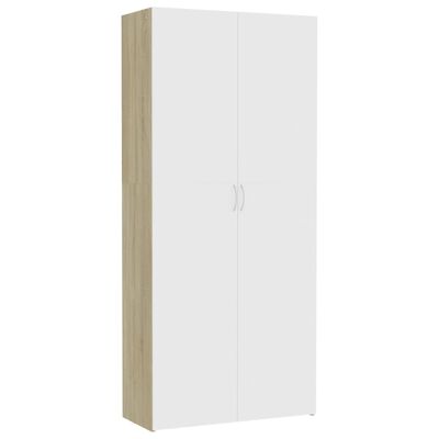 vidaXL خزانة تخزين أبيض وسونوما أوك 80×35.5×180 سم خشب حبيبي