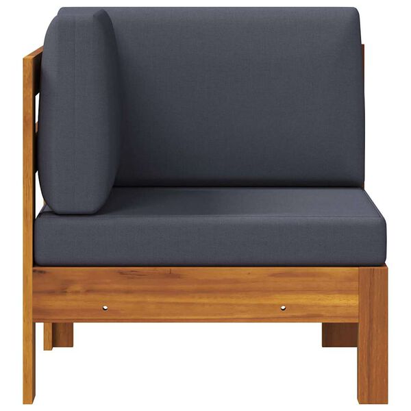 vidaXL أريكة ركنية مع وسائد رمادي داكن خشب أكاسيا صلب