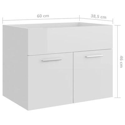vidaXL خزانة حوض أبيض شديد اللمعان 60×38.5×46 سم خشب حبيبي
