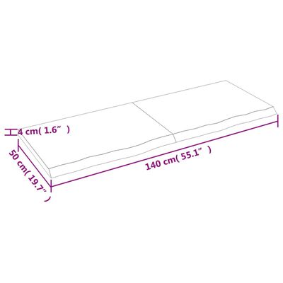 vidaXL سطح طاولة كاونتر حمام بني فاتح 140*50*(2-4) سم خشب صلب معالج