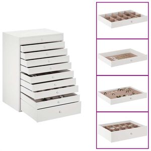 vidaXL صندوق مجوهرات مكون من 10 طبقات مع حاملات ساعات أبيض 29x20.5x40.5 سم