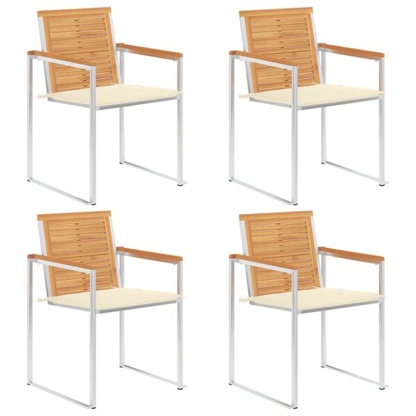 vidaXL كراسي حديقة 4 قطع مع وسائد خشب ساج صلب