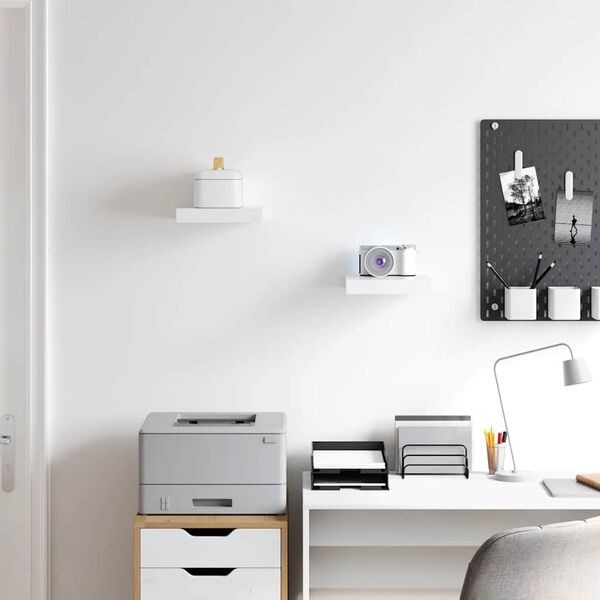 vidaXL رفوف جدارية عائمة، قطعتان، لون أبيض، 23&times;23.5&times;3.8 سم، مصنوعة من خشب MDF