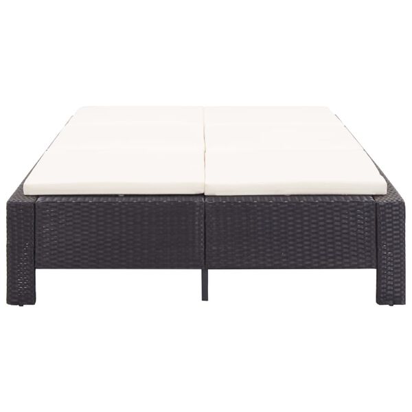 vidaXL سرير تشمس لشخصين مع وسادة بولي روطان أسود