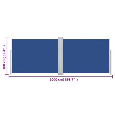 vidaXL مظلة جانبية قابلة للسحب أزرق 100×1000 سم