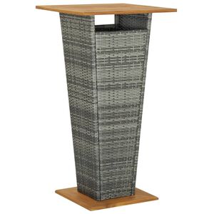 vidaXL طاولة بار رمادي 60&times;60&times;110 سم بولي روطان وخشب أكاسيا صلب