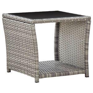 vidaXL طاولة قهوة رمادي 45&times;45&times;40 سم بولي روطان وزجاج