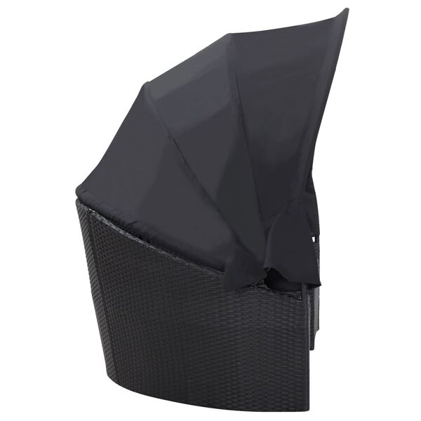 vidaXL vidXL سرير استرخاء خارجي مع مظلة بولي روطان أسود
