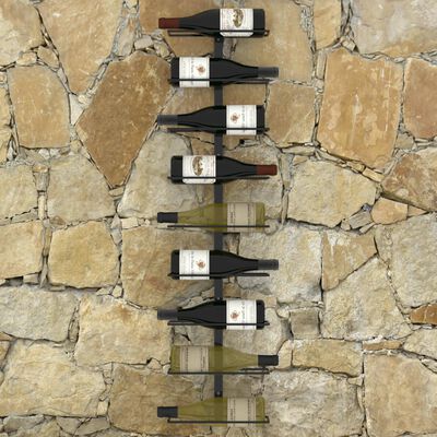 vidaXL حامل نبيذ مثبت على الحائط متسع لـ 9 زجاجات حديد أسود
