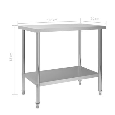 vidaXL طاولة عمل للمطبخ 100×60×85 سم ستانلس ستيل