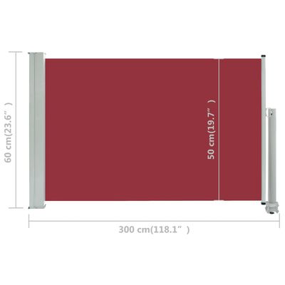 vidaXL مظلة فناء جانبية قابلة للسحب 60×300 سم أحمر