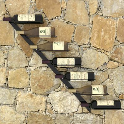 vidaXL حامل نبيذ مثبت على الحائط يتسع لـ 7 زجاجات معدن أسود