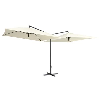 vidaXL مظلة مزدوجة مع عمود فولاذي 250x250 سم أبيض رملي