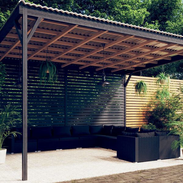 vidaXL عدد 10 قطع طقم جلسة حديقة مع وسائد بولي روطان أسود