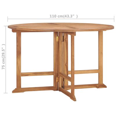 318479 vidaXL طاولة سفرة حديقة قابلة للطي قطر 110x75 سم خشب ساج صلب