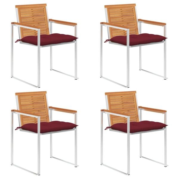 vidaXL كراسي حديقة 4 قطع مع وسائد خشب أكاسيا صلب