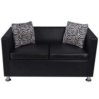 vidaXL أريكة ذات مقعدين جلد صناعي أسود