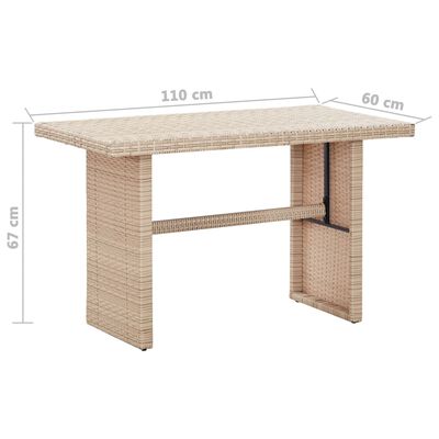 vidaXL طاولة حديقة بيج 110×60×67 سم بولي روطان