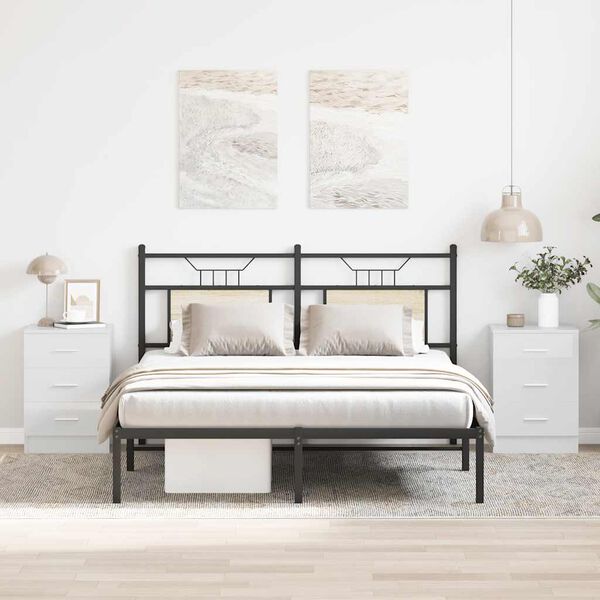 vidaXL خزانات جانب سرير 2 ق لون أبيض لامع جدًا 38×35×56 سم خشب صناعي