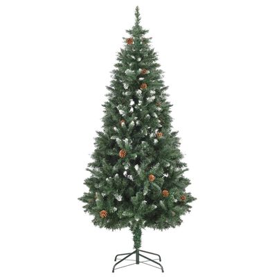 vidaXL شجرة كريسماس صناعية مع أكواز صنوبر ولميع أبيض 180 سم