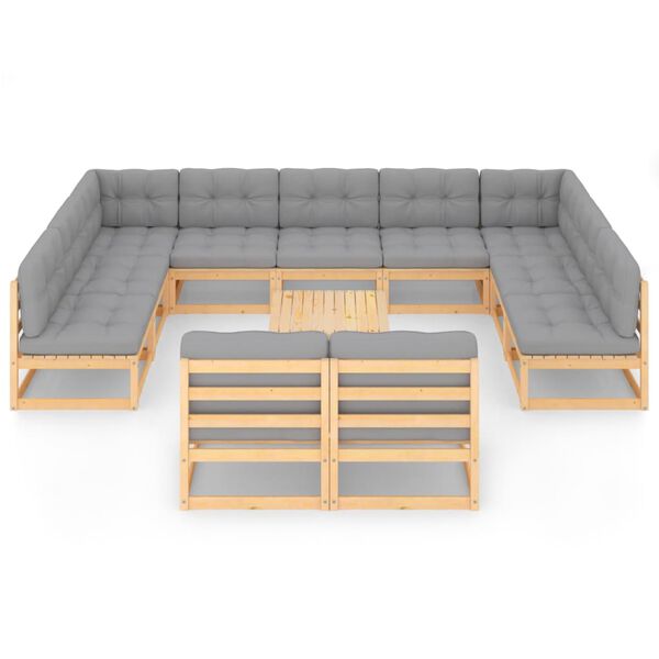 vidaXL عدد 12 قطعة طقم جلسة حديقة مع وسائد خشب صنوبر صلب