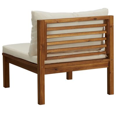 vidaXL طقم 2 قطعة أريكة مع وسائد أبيض كريمي خشب أكاسيا صلب