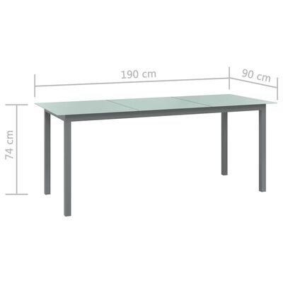 vidaXL طاولة حديقة رمادي فاتح 190×90×74 سم ألومنيوم وزجاج
