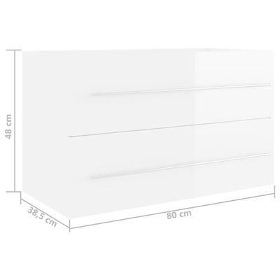 vidaXL خزانة حوض أبيض شديد اللمعان 80×38.5×48 سم خشب حبيبي