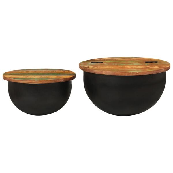 vidaXL طقم طاولة قهوة 2ق أسود خشب مستصلح صلب