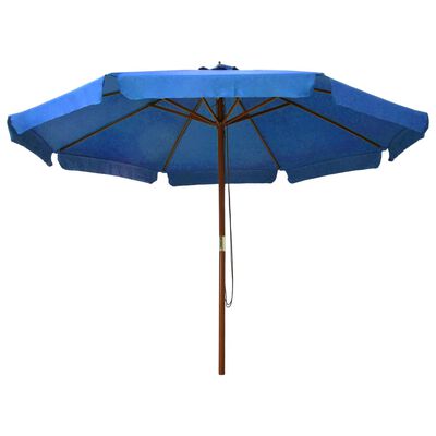 vidaXL مظلة خارجية مع عمود خشبي 330 سم أزرق سماوي