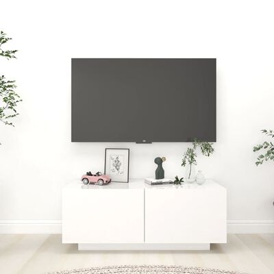 vidaXL خزانة تلفزيون أبيض شديد اللمعان 100×35×40 سم خشب صناعي