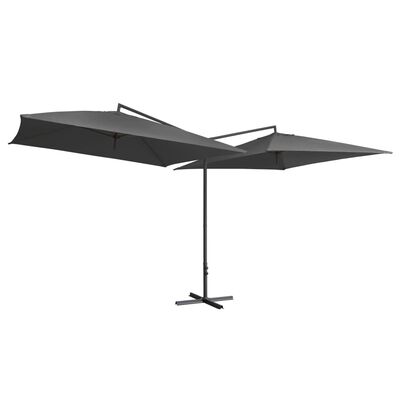 vidaXL مظلة شمسية مزدوجة مع عمود فولاذي 250×250 سم أنثراسيت