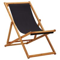 vidaXL كرسي شاطئ قابل للثني خشب أوكالبتوس وقماش أسود