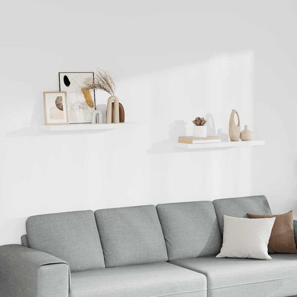 vidaXL رفوف جدارية عائمة، قطعتان، لون أبيض، 80&times;23.5&times;3.8 سم، مصنوعة من خشب MDF