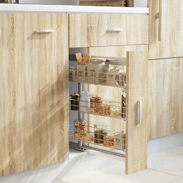 vidaXL سلة مطبخ سلكية قابلة للسحب 3 طبقات لون فضي 47×11×56 سم