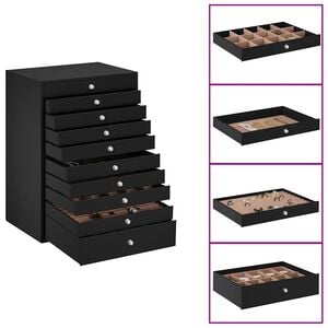 vidaXL صندوق مجوهرات مكون من 10 طبقات مع حاملات ساعات أسود 29x20.5x40.5 سم