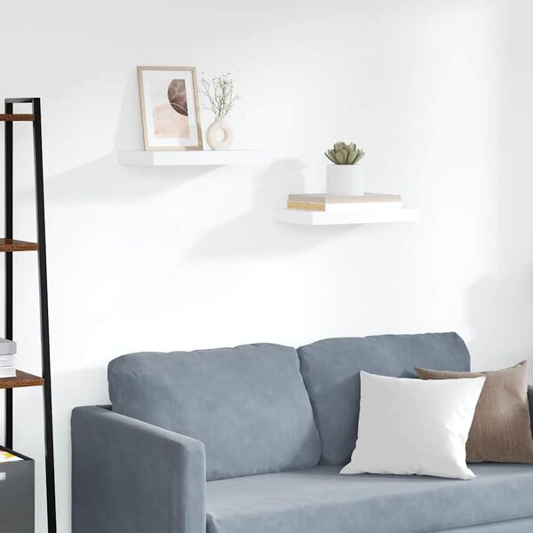 vidaXL رفوف جدارية عائمة، قطعتان، لون أبيض، 40&times;23&times;3.8 سم، مصنوعة من خشب MDF