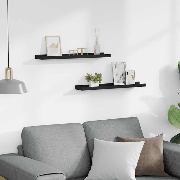 vidaXL رفوف إطار الصور، قطعتان، أسود، 60&times;9&times;3 سم، خشب ليفي متوسط الكثافة (MDF)