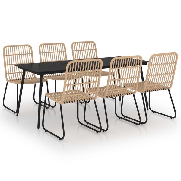 vidaXL طقم سفرة خارجي 7 قطع بولي روطان وزجاج