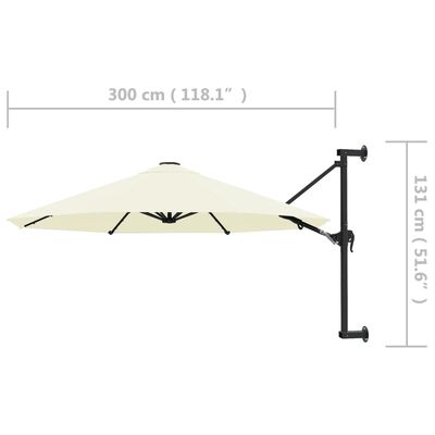 vidaXL مظلة شمسية مثبتة على الجدار مع عمود معدني 300 سم رملي