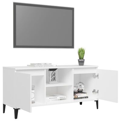 vidaXL خزانة تلفزيون بأرجل معدنية لون أبيض 103.5×35×50 سم