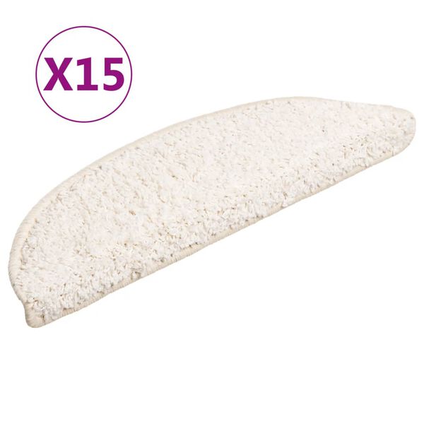 vidaXL سجادات درج، 15 قطعة، 56 × 17 × 3 سم، أبيض، نصف دائري