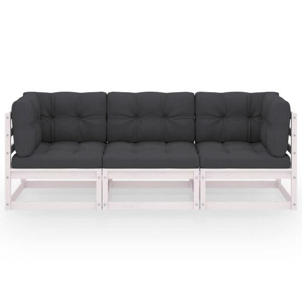 vidaXL 3076370 vidaXL أريكة حديقة 3-مقعد ووسائد خشب صنوبر صلب (805721+805731)