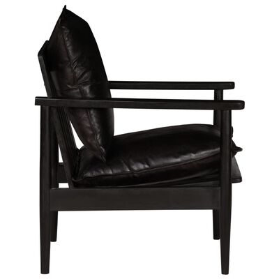 vidaXL كرسي بذراعين أسود جلد طبيعي مع خشب الأكاسيا
