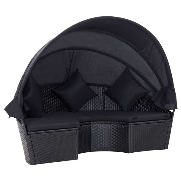 vidaXL vidXL سرير استرخاء خارجي مع مظلة بولي روطان أسود