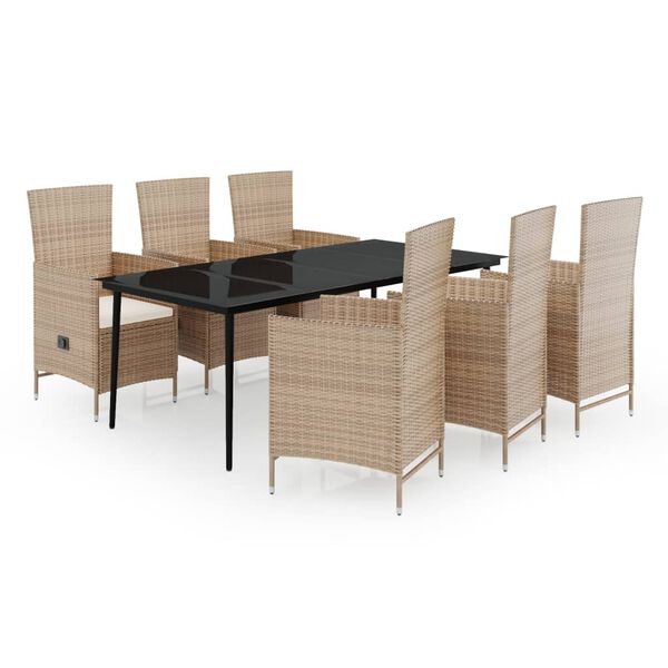 vidaXL عدد 7 قطع طقم سفرة حديقة مع وسائد بيج